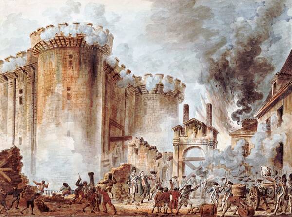 The French Revolution. The Storming of the Bastille by Jean-Pierre Houël, watercolor, 1789